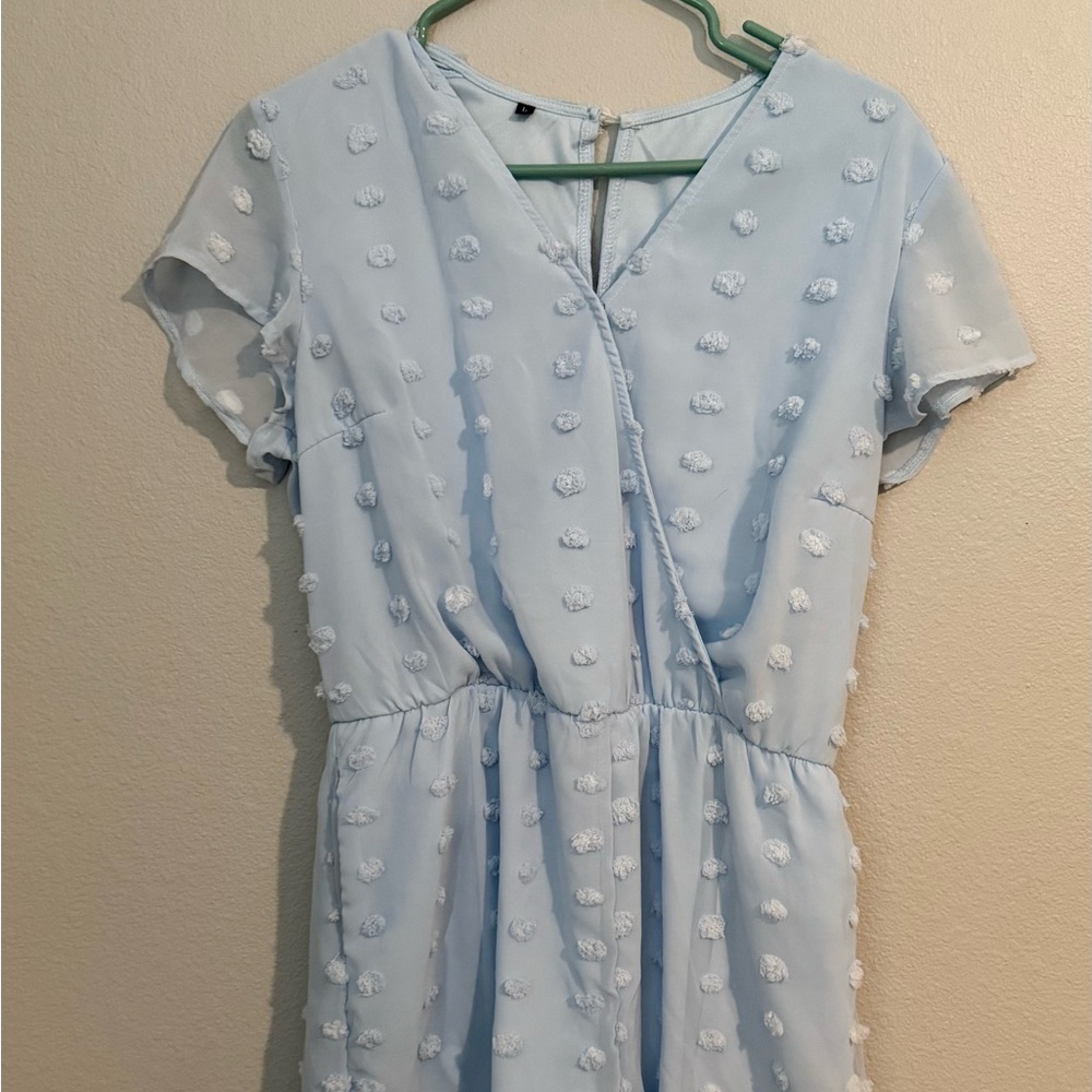 Light Blue Textured Short Sleeve Romper
